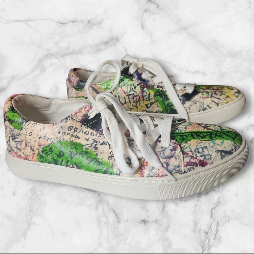 Kenneth Cole New York- Techni Cole- Colorful Graffiti Leather Sneakers Size 6.5